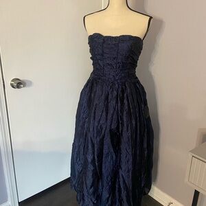 Lulus Analeia Dark Navy Jacquard Lace-Up Strapless Midi Dress - XL